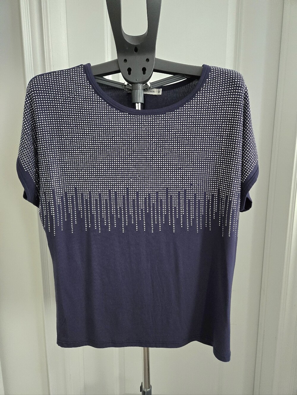 Women’s Navy Sparkling Dot Embellished Short Sleeve Top